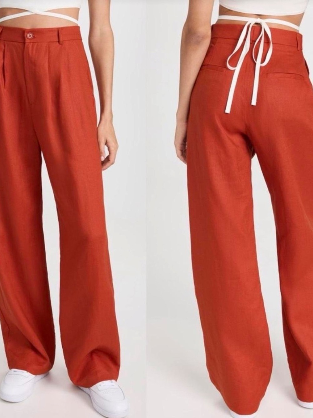 Reformation Women’s Vesta Linen Blood Orange High Waist Pleated Trousers Size 0